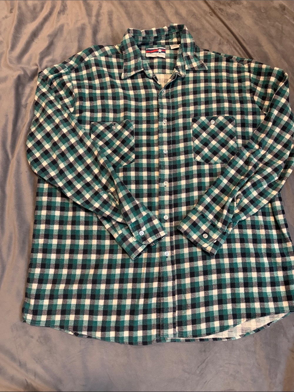 Vintage American Edition Men’s Green and Black Plaid Flannel Shirt